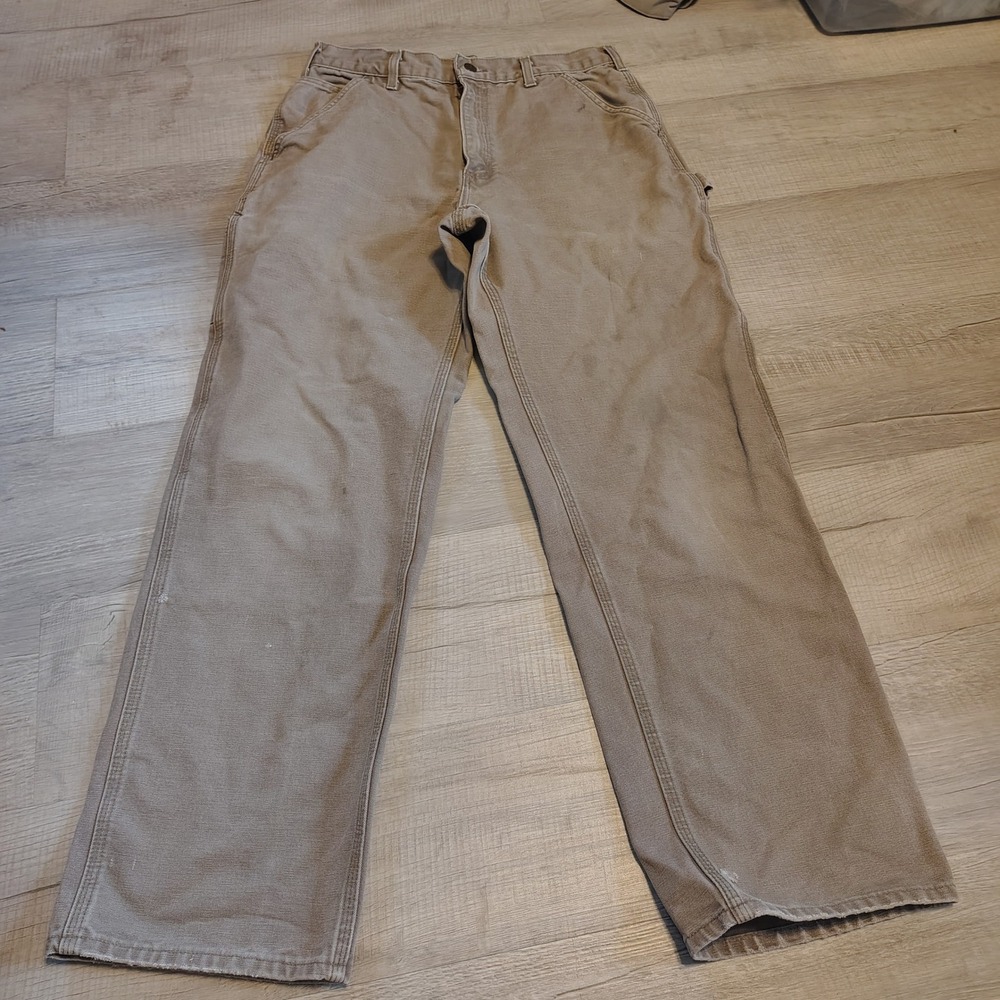 Vtg Carhartt B11 MUS Mens 32x32 Washed Duck Work Dungaree Pants Grey Brown vtg